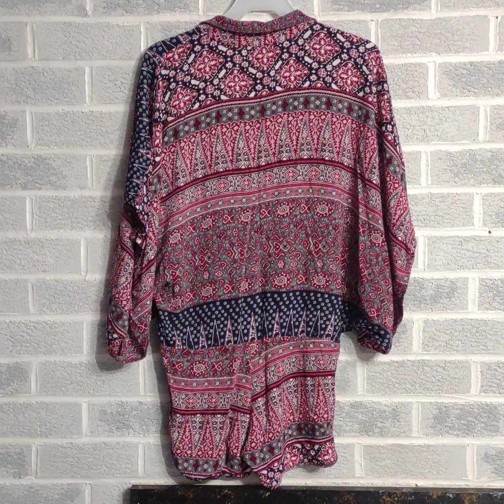 Olivaceous Women's Pink, Blue Tribal Patterned Romper Size Medium
